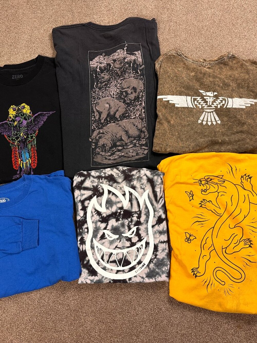 Lot of 6 VTG Y2K Distressed Skater Skateboarding T-Shirts Sz Large Spitfire 2659